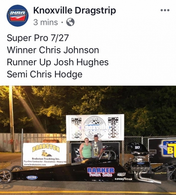 Chris Johnson
Knoxville Dragway
Super Pro Winner
July 27, 2019

